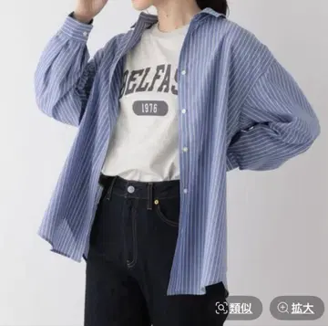 글로벌 워크 오테라쿠 프렌치 린넨 셔츠 블루 스트라이프 L 새상품급
