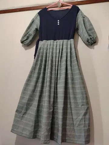 FASHION 원피스 S 그린 네이비 7부 소매 롱 기장 택 포함 새상품