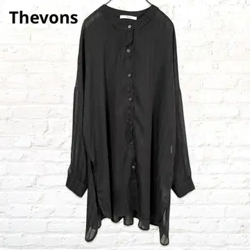 Thevons 세봉 오버 셔츠 튜닉 블라우스 블랙 시어 비침