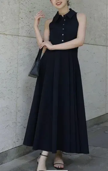 anuans 네이비 슬리브리스 원피스