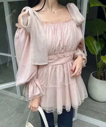 NICE CLAUP 리본 탈부착 가능 리본 튤 튜닉