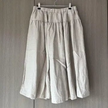 택 포함 새상품 생협 스크롤 린넨 100% 개더 롱 스커트 아이보리