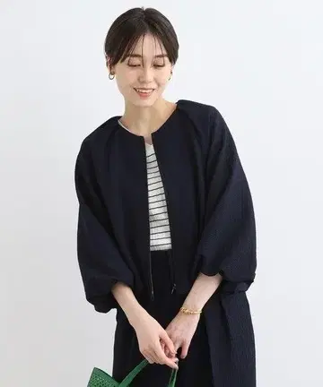 INDIVI 세탁 가능! 벌룬 슬리브 블라우스 블루종 네이비