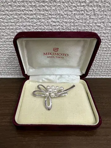 MIKIMOTO 실버 브로치 꽃 모티브 펄