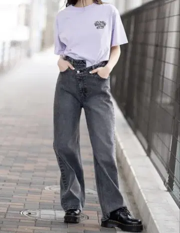 x-girl 비대칭 허리 데님 팬츠 XS 사이즈