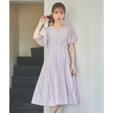 코튼 레이스 플레어 슬리브 원피스 트란테안 퍼플