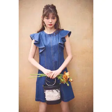 택 포함 미착용 프릴 소매 데님 원피스 트란테안