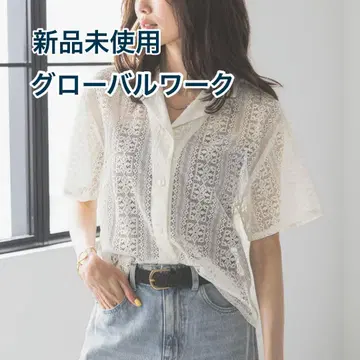 미사용 새상품 GLOBAL WORK 글로벌 워크 레이스 셔츠 반팔