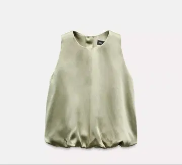 ZARA 새틴 상의 올리브 그린 슬리브리스 벌룬 상의