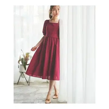 볼륨 슬리브 백리본 원피스 빨간색 트란테안 코튼 레이스
