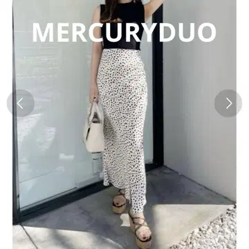 MERCURYDUO 드레이프 슬릿 롱 스커트 애니멀 무늬 봄/여름 화이트
