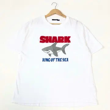 CPCM 반팔 티셔츠 SHARK 상어 사가라 자수 화이트 면