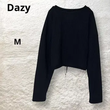 Dazy 니트 스웨터 볼레로 긴팔 숏 기장 와플 니트 뒷면 끈 블랙 M