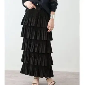 저널 스탠다드 레더 티어드 프릴 스커트 플리츠 블랙