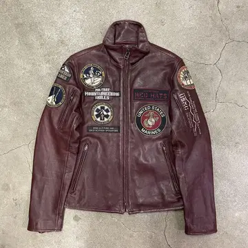 AVIREX PATCHED RIDERS JACKET RED HATS M