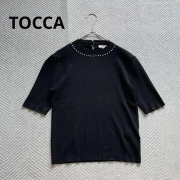 컨디션 최상 TOCCA 토카 썸머 니트 반팔 펄 리브 니트 블랙