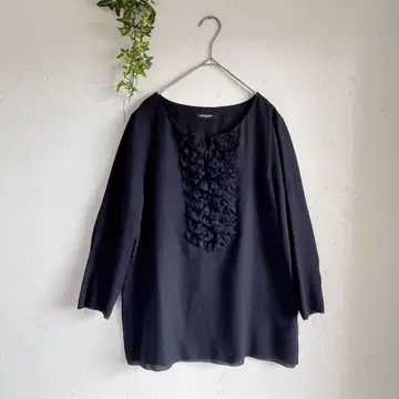 UNITED ARROWS 프릴 7부 소매 블라우스 네이비