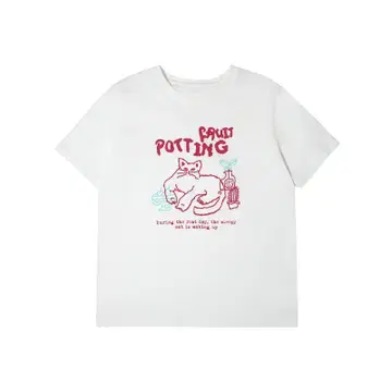 FRUIT POTTING 고양이 티셔츠 프리 사이즈 M