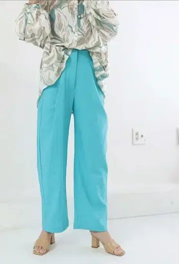 린넨 와이드 팬츠 터콰이즈