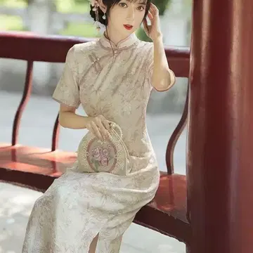 [새상품 미사용] 꽃무늬 차이나 원피스
