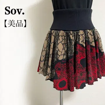Sov. 꽃무늬 그라데이션 하이웨스트 리브 플레어 스커트 안감 부착