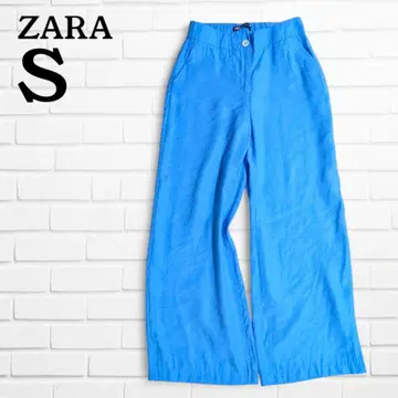 ZARA 예쁜 색상 턱 와이드 팬츠 파랑 비비드 컬러 무지 뒷밴딩 S