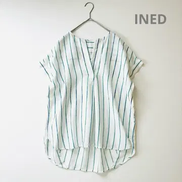 이네드 INED 린넨 100% 스트라이프 스키퍼 블라우스