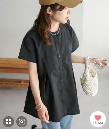 discoat 디스코트 허리 절개 블라우스 블랙 반팔