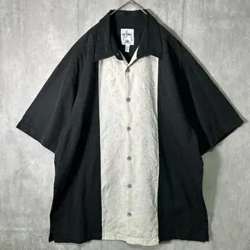 극상 자수 레이온 쿠바 셔츠 블랙 화이트 빈티지 XXL