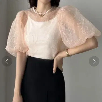 M 루에레 Louere 볼륨 퍼프 슬리브 시어 블라우스