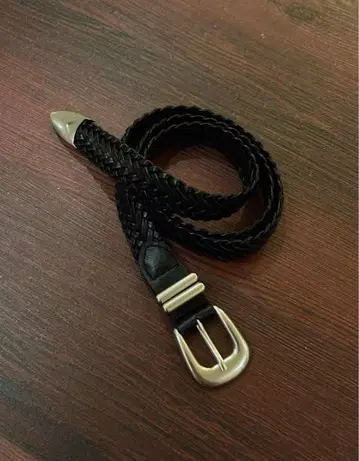 뜨개질 가죽 블랙 벨트 실버 버클
