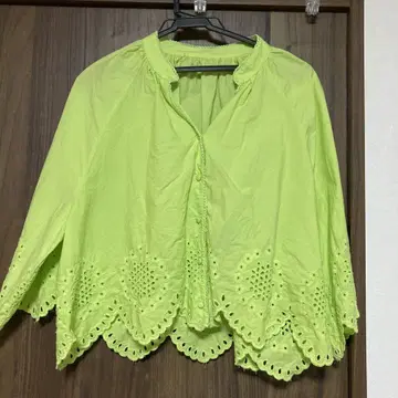 형광 그린 자수 가디건 자라