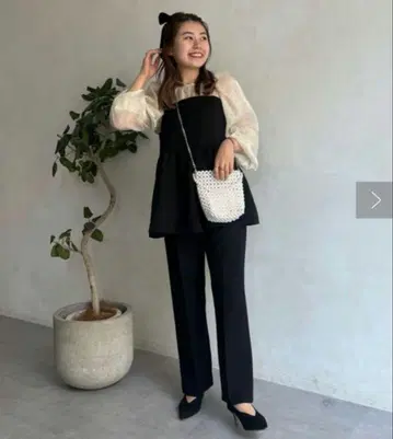 프로즈 베일 시어 도트 뷔스티에 도킹 블라우스 M