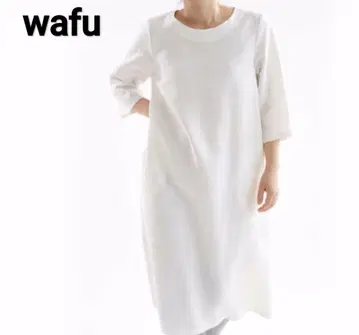 wafu 린넨 롱 라운드넥 원피스 화이트