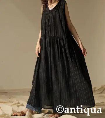 antiqua 스트라이프 슬리브리스 원피스 새상품급 블랙