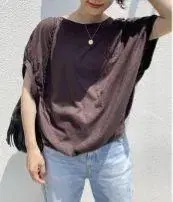 Spick&Span 코튼 린넨 볼륨 티셔츠 브라운