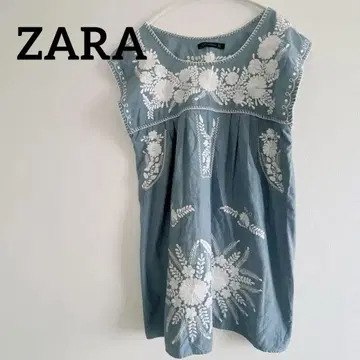 ZARA 우먼 고저스 꽃무늬 자수 코튼 튜닉 원피스