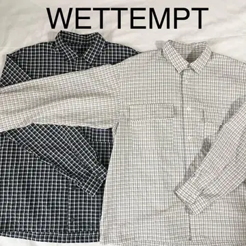 WETTEMPT 시어서커 LS 체크 셔츠 화이트 네이비 M 사이즈