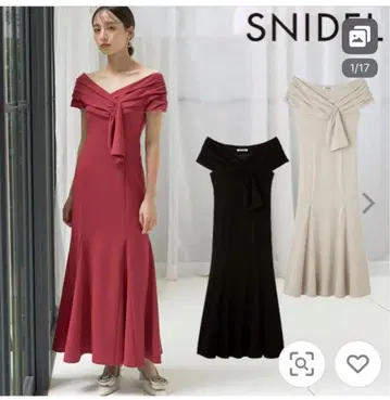(새 상품 하자) SNIDEL 리본 모티브 드레스 롱 기장 반팔