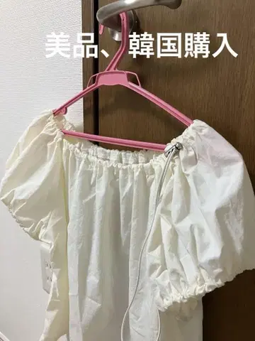 K-패션 화이트 코튼 퍼프 슬리브