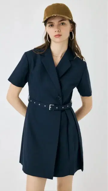 BLAZER PLEATS 미니 드레스 사이즈 2 네이비