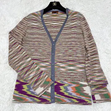 MISSONI 오렌지 택 올 패턴 가디건 긴팔 울 44 빅 사이즈