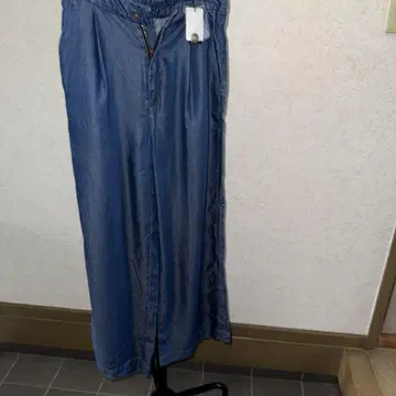 데님 블루 와이드 팬츠 허리밴딩
