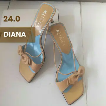 DIANA 다이애나 리본 포함 뮬 베이지 블루 약 7cm 힐