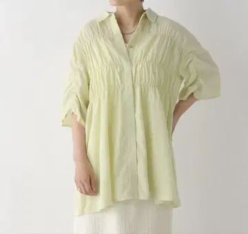 렙심 셔링 5부 소매 셔츠 라임