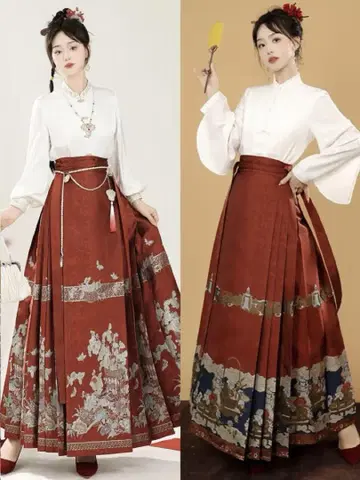 자수 한복 마면치마 롱 스커트 스커트 빨간색