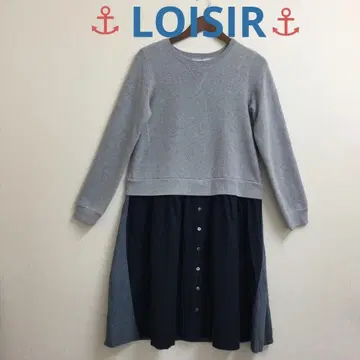 LOISIR 이소재 (그레이 x 네이비) 절개 긴팔 원피스