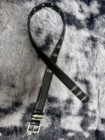 Vintage 구제 의류 블랙 가죽 벨트 장식 버클