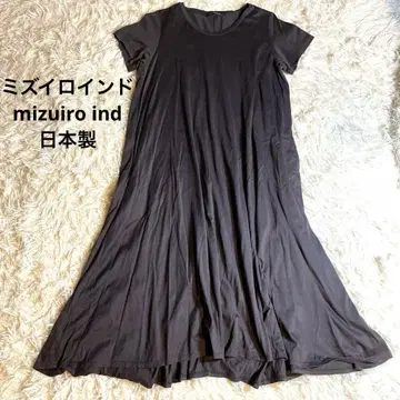 mizuiroind 코튼 반팔 티셔츠 플레어 원피스 다크 브라운