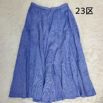 [컨디션 최상] 23구 린넨 100% 플레어 스커트 블루 46